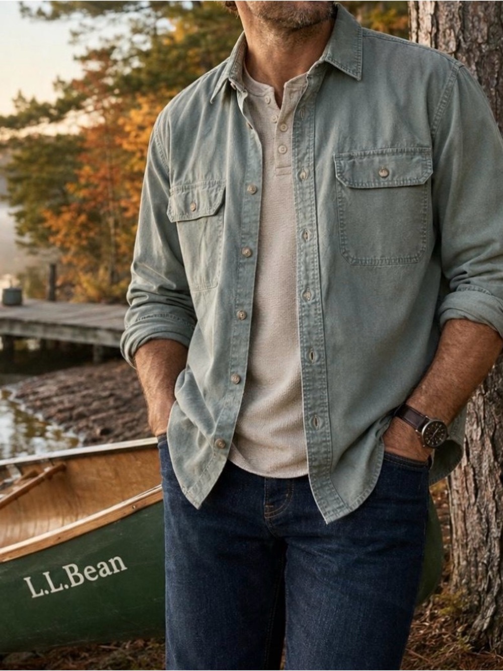 L.L. Bean Men’s Light Sage Green Button down long sleeve Shirt